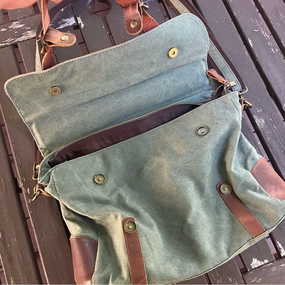 Leather & Canvas Rugged Briefcase - Picture 2 of 5